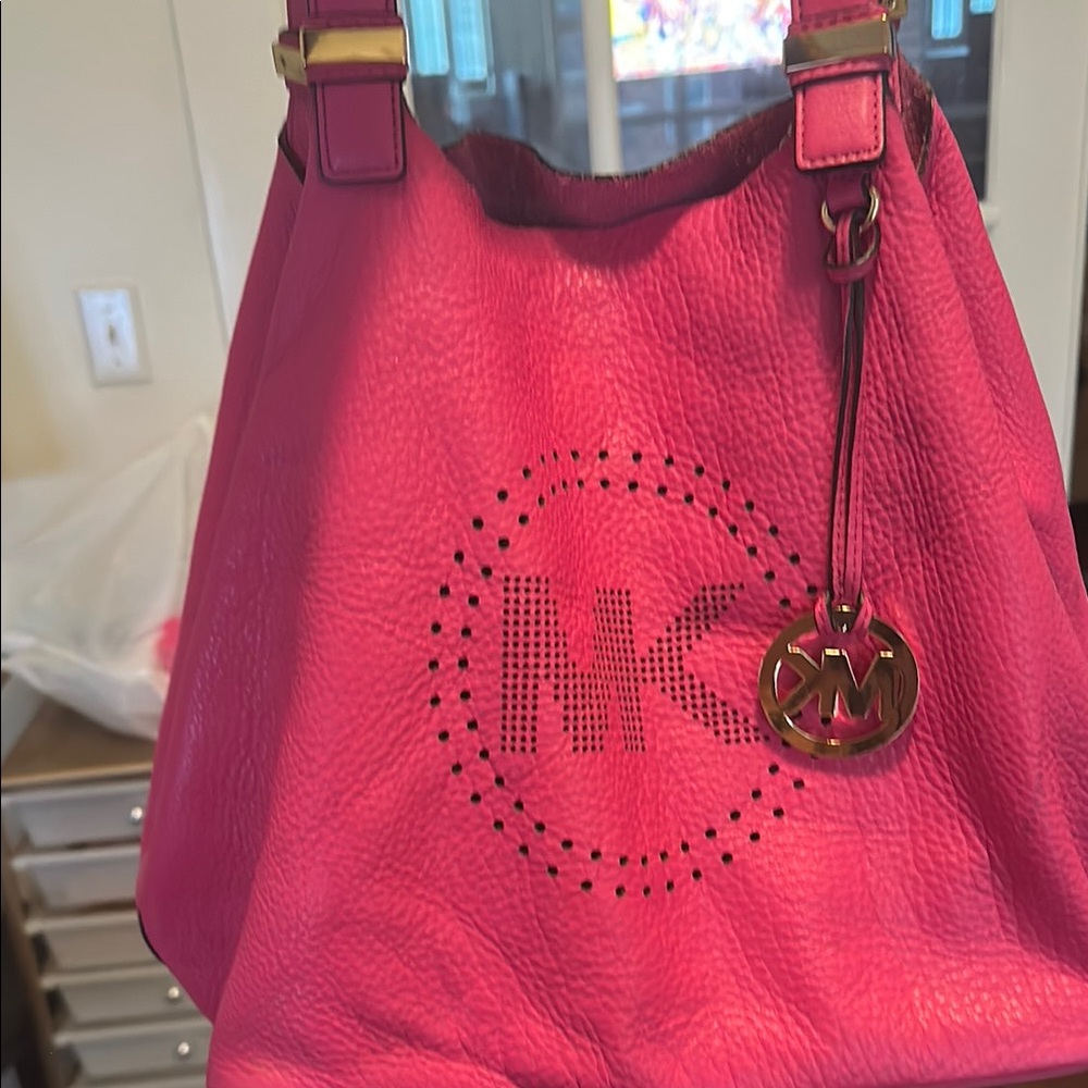 Michael Kors Pink Shoulder Bag with Perforated Logo